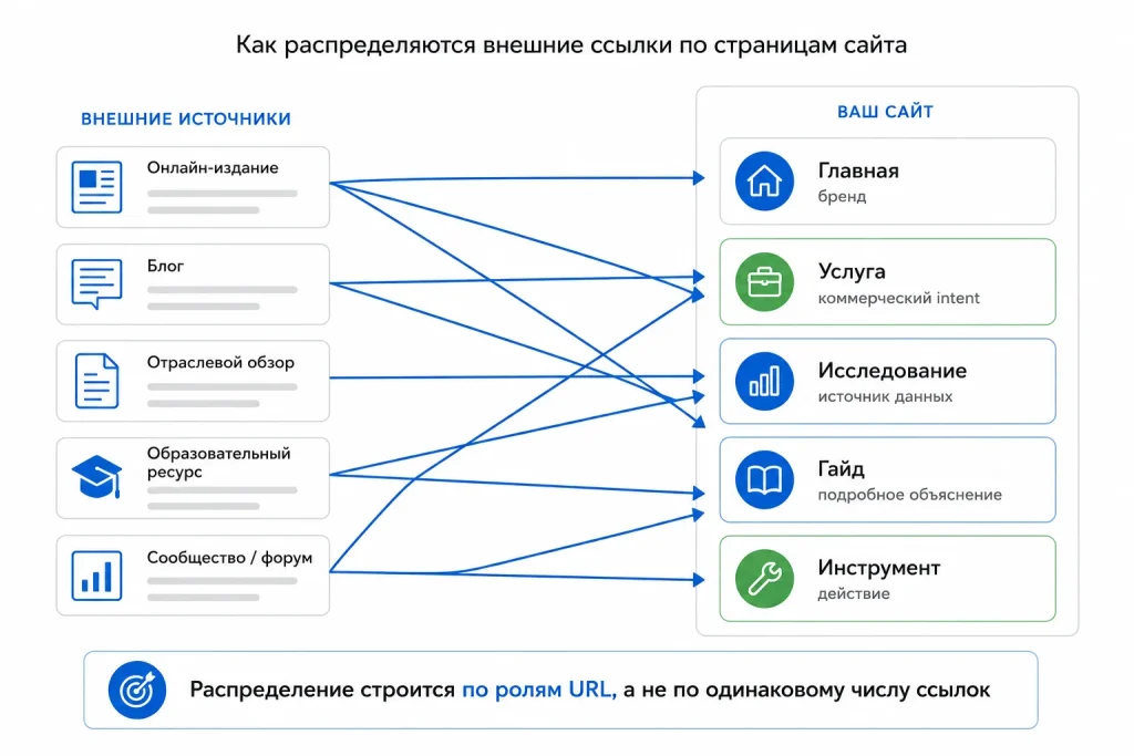 Как распределять внешние ссылки между страницами сайта