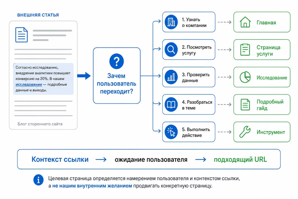 Куда вести внешние ссылки: на главную, коммерческую страницу или экспертный материал