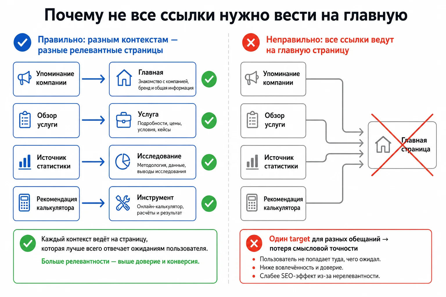Разные контексты и целевые страницы